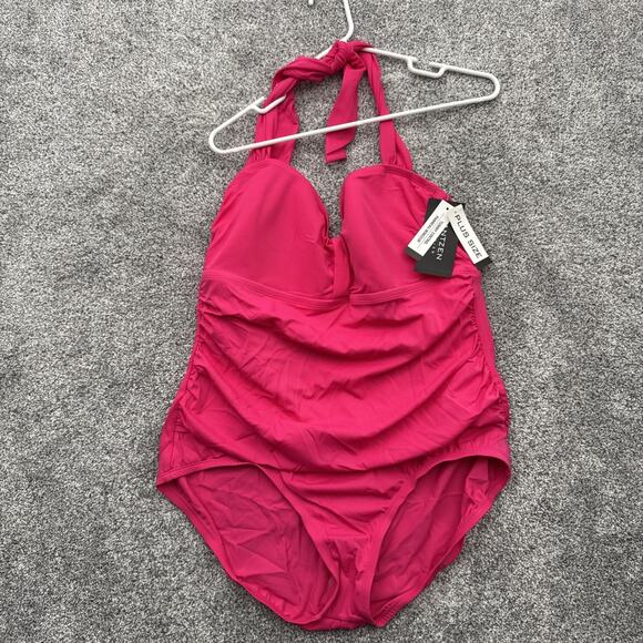 Jantzen Swimsuit Women 20W Plus Padded Barbiecore Ruched Halter Chic Retro Beach - Picture 1 of 7